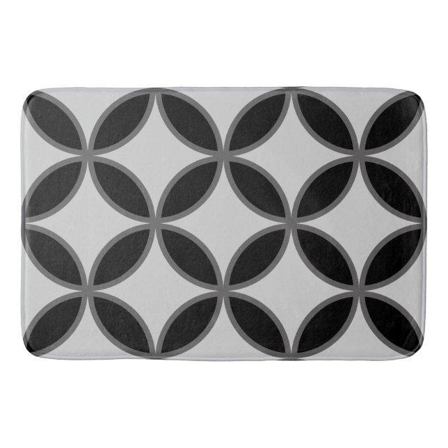 Schwarz-Weiß-Kreis Blume Blütenmuster Badematte (Vorderseite)