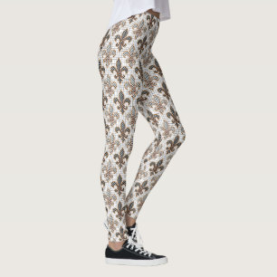 Schwarz Weiß Kreuzschraffur Polka Punkte Fleur-de- Leggings