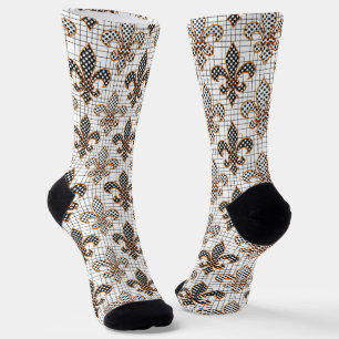 Schwarz Weiß Kreuzschraffur Polka Punkte Fleur-de- Socken