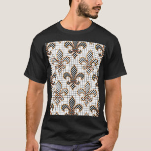 Schwarz Weiß Kreuzschraffur Polka Punkte Fleur-de- T-Shirt