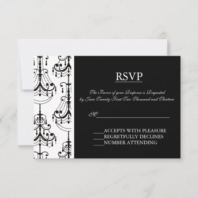 Schwarz-Weiß-Kronleuchter Elegante RSVP-Karten RSVP Karte (Vorderseite)