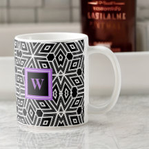 Schwarz-Weiß-Kubismus mit Lila Monogramm