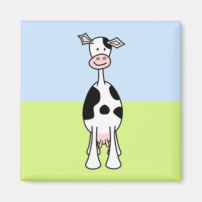 Schwarz-Weiß-Kuh-Cartoon. Vorderseite. Magnet (Vorne)