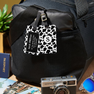 Schwarz Weiß Kuh Druck Monogramm Gepäckanhänger