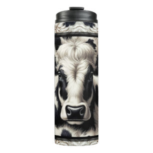 Schwarz-Weiß-Kuh-Kuhfell-Fell-Look Thermosbecher