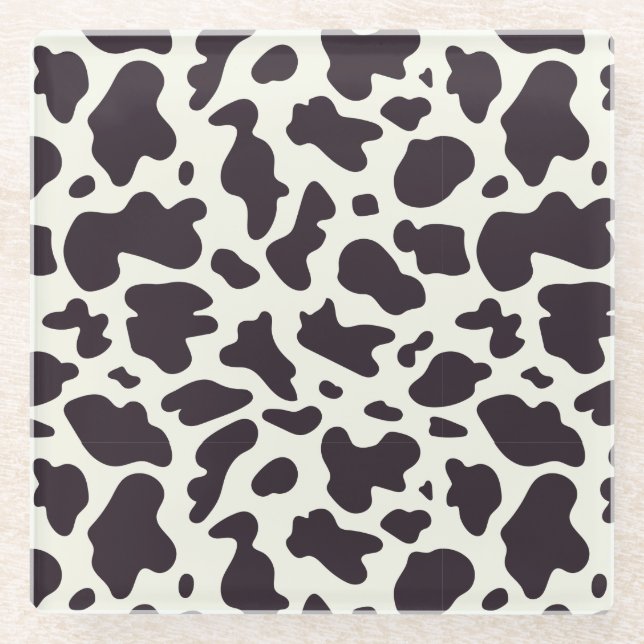 Schwarz-Weiß-Kuh-Muster Print Glasuntersetzer (Vorderseite)