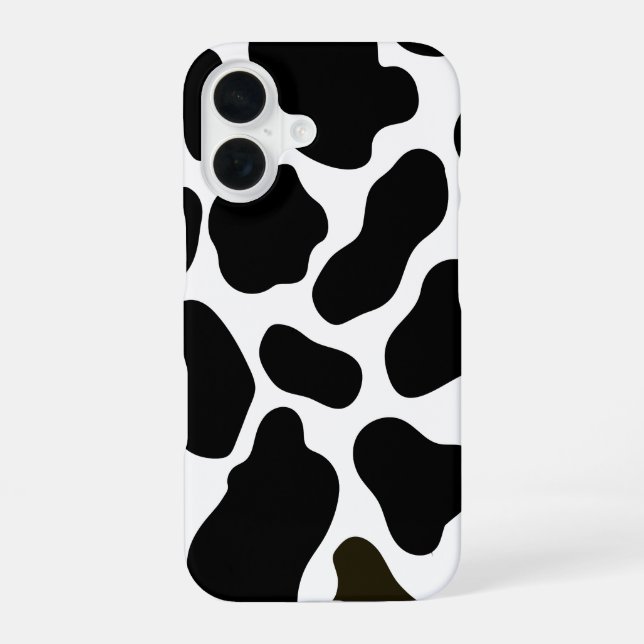 Schwarz/Weiß Kuh Print iPhone 16 Fall Hülle (Rückseite)