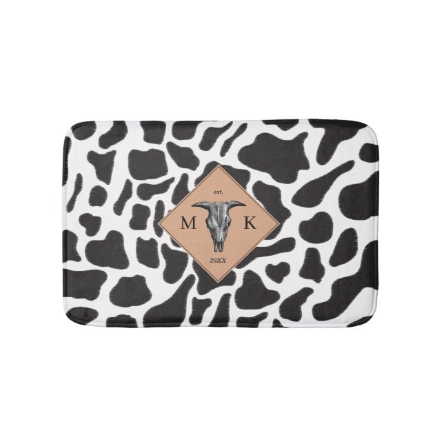 Schwarz-Weiß-Kuh-Spot Tiermuster Monogramm Badematte (Vorderseite)