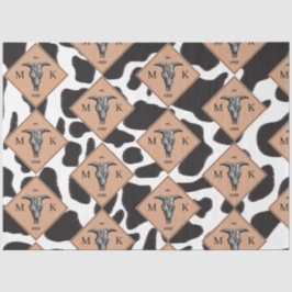 Schwarz-Weiß-Kuh-Spot Tiermuster Monogramm Seidenpapier