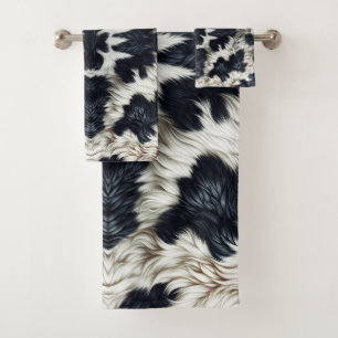Schwarz-Weiß-Kuh-Spots Furche-Look Badhandtuch Set
