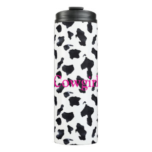Schwarz-Weiß-Kuhdruck Cowgirl Thermosbecher