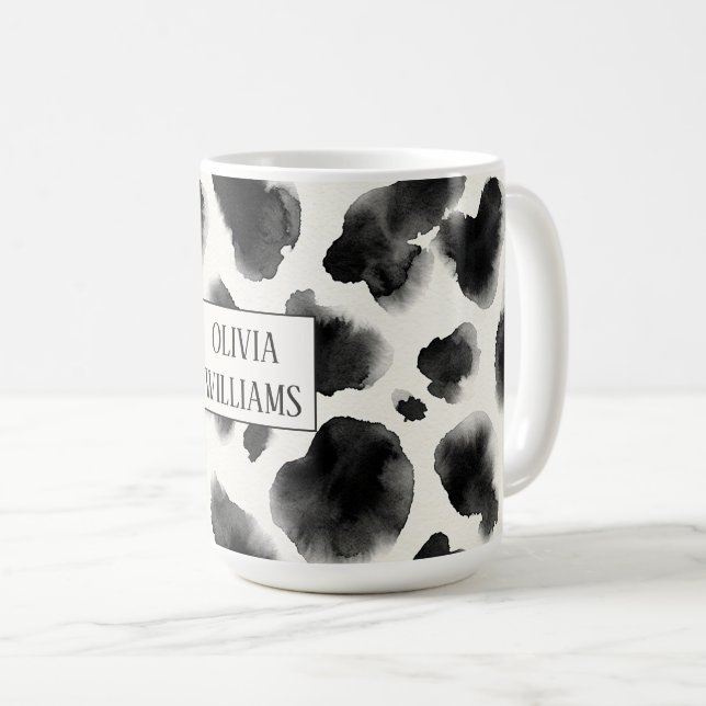 Schwarz-Weiß-Kuhdruckmuster Kaffeetasse (VorderseiteRechts)