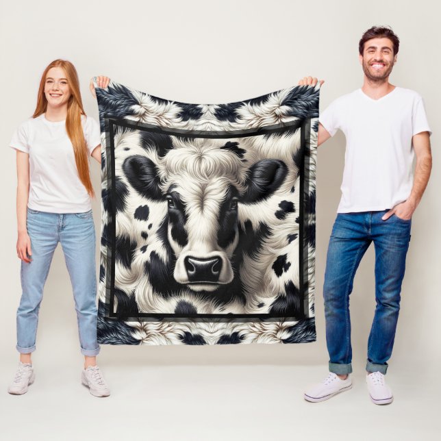 Schwarz-Weiß-Kuhkuh-Furnier-Look Fleecedecke (Beispiel)