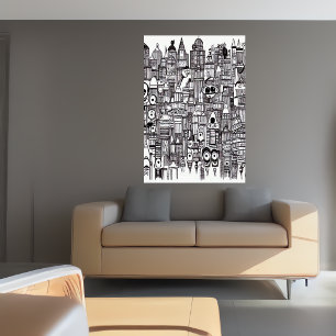 Schwarz-Weiß-Kunst der Stadt AI Art Poster