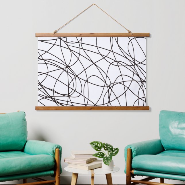 Schwarz-Weiß-Kunst Wandteppich Mit Holzrahmen (Wohnzimmer)