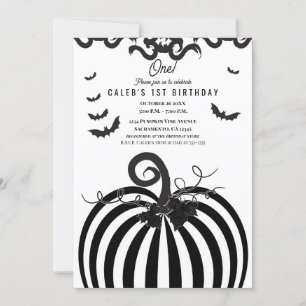 Schwarz-Weiß-Kürbis Halloween 1. Geburtstag Einladung