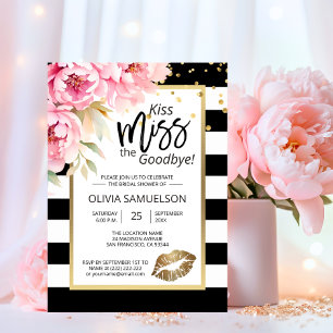 Schwarz-weiß Kuss das Miss Floral Brautparty Einladung
