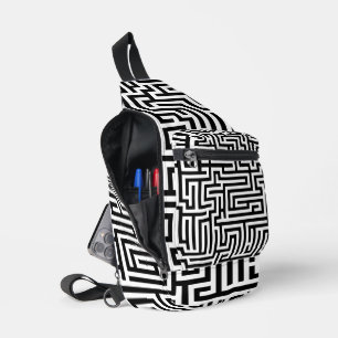 Schwarz-Weiß-Labyrinth-Muster Crossbody Bag