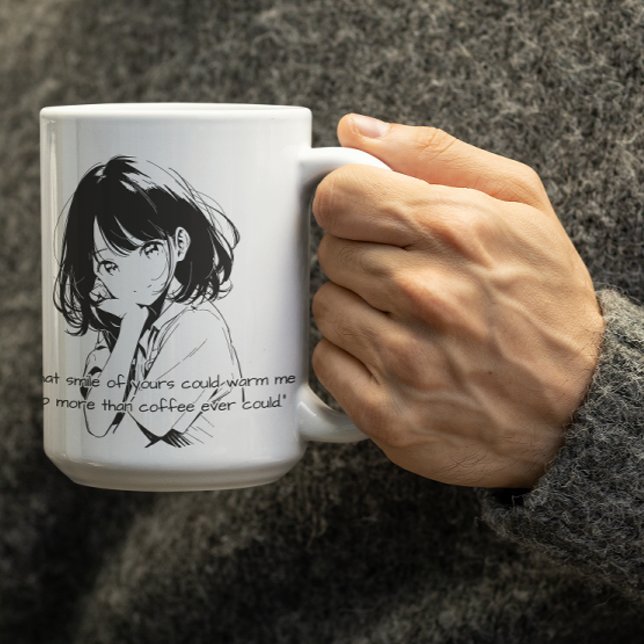 Schwarz-Weiß-Lächeln Anime Girl Kaffeetasse (Von Creator hochgeladen)