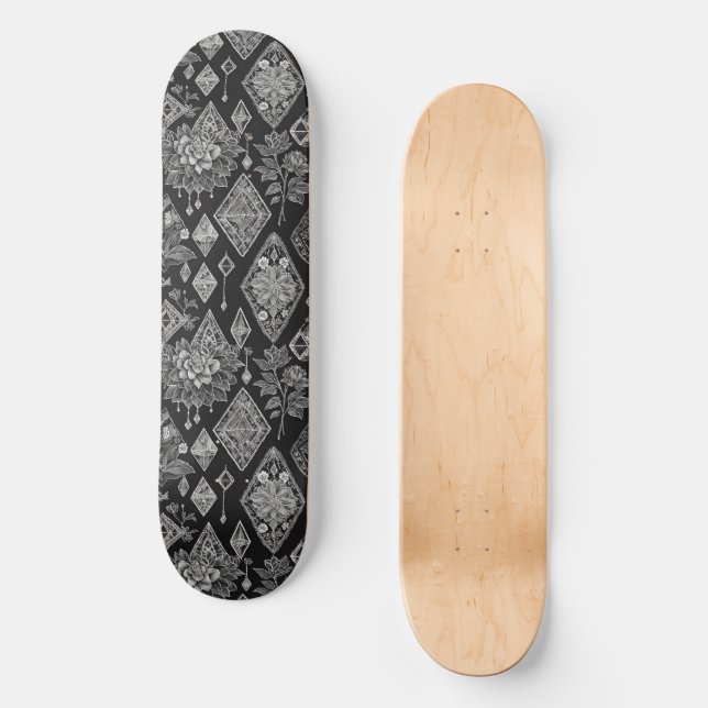 Schwarz-Weiß-Lacy-Diamanten Skateboard (Vorderseite)