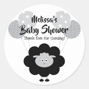 Schwarz-weiß Lamb Sweet Baby Dusche Vielen Dank Runder Aufkleber