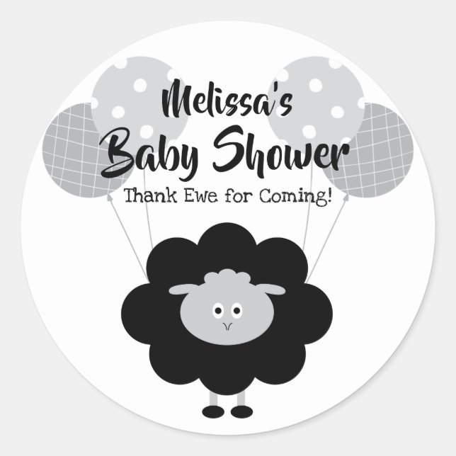 Schwarz-weiß Lamb Sweet Baby Dusche Vielen Dank Runder Aufkleber (Vorderseite)