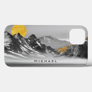 Schwarz-Weiß-Landschaft Goldener Mond Benutzerdefi Case-Mate iPhone Hülle
