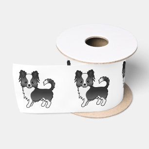 Schwarz-Weiß-Langcoat Chihuahua Niedlicher Hund Satinband