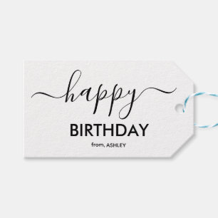 Schwarz-Weiß-Lässige Skriptart Happy Birthday Geschenkanhänger