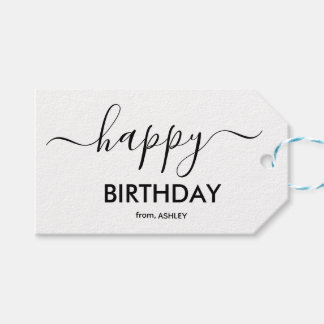 Schwarz-Weiß-Lässige Skriptart Happy Birthday Geschenkanhänger