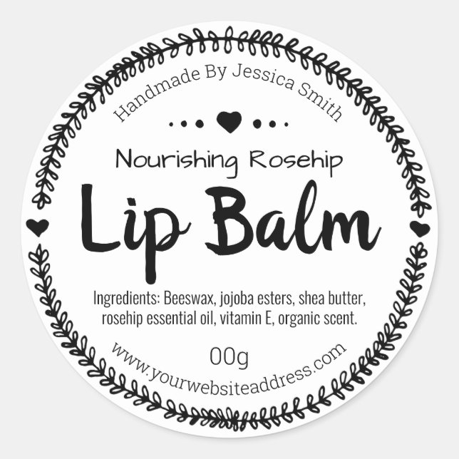 Schwarz-Weiß-Leaf-Rahmen Lip Balm Pot Labels Runder Aufkleber (Vorderseite)