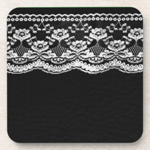 Schwarz-Weiß-Leder und Lace Untersetzer