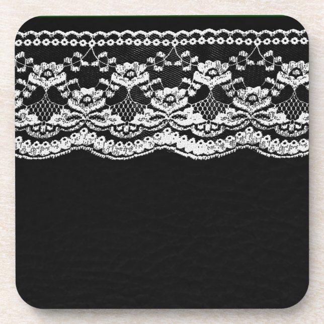 Schwarz-Weiß-Leder und Lace Untersetzer (Vorderseite)