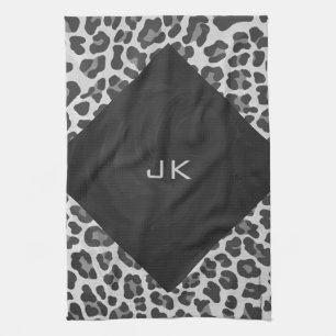 Schwarz-Weiß-Leopard-Druck in Monogramm Handtuch