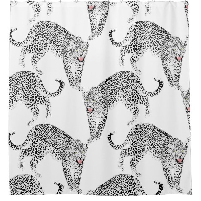 Schwarz-weiß Leopard Duschvorhang (Vorderseite)