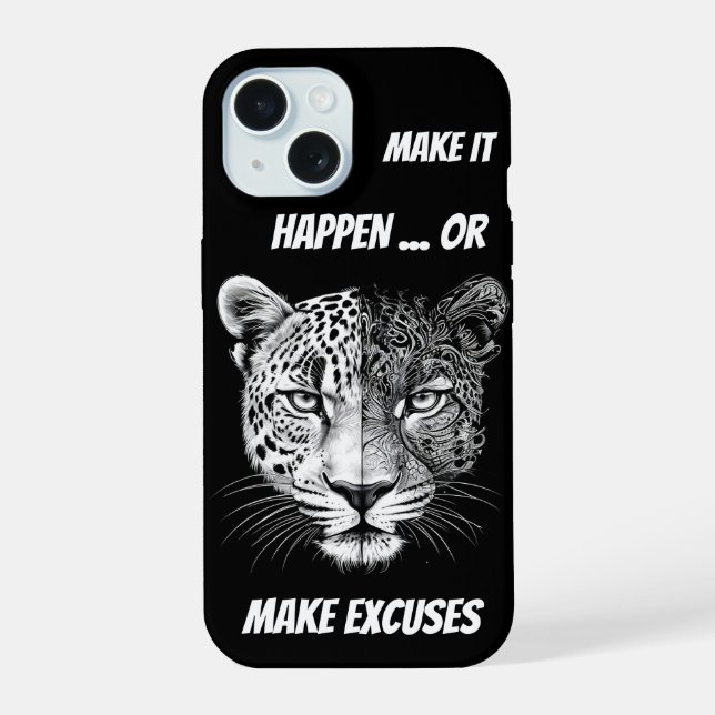 Schwarz-Weiß-Leopard-Gesicht iPhone 15 Hülle (Rückseite)