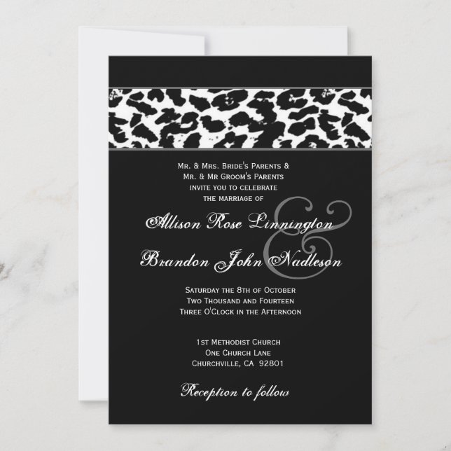 Schwarz-Weiß-Leopard-Hochzeit Einladung (Vorderseite)