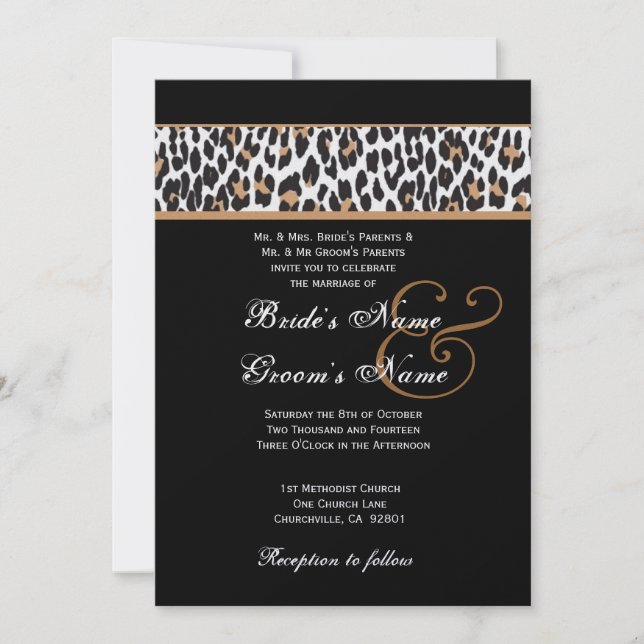 Schwarz-Weiß-Leopard-Hochzeitspapier Einladung (Vorderseite)