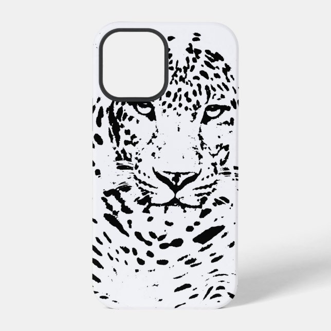 Schwarz Weiß Leopard iPhone 12 Pro Hülle (Rückseite)