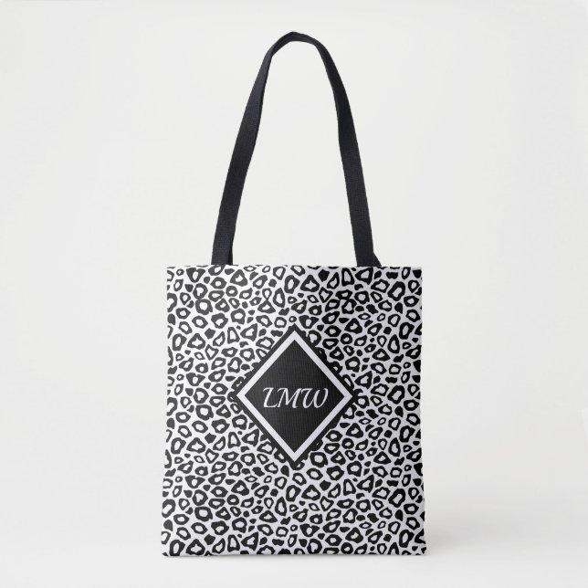 Schwarz-Weiß-Leopard-Muster - Monogramm Tasche (Vorderseite)