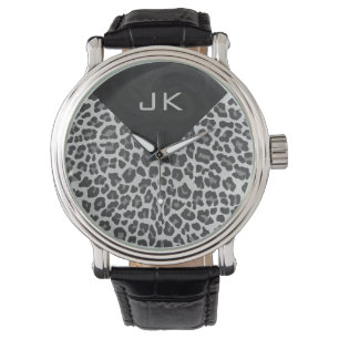 Schwarz-Weiß-Leopard-Printwerbung für Monogramm Armbanduhr