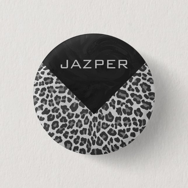 Schwarz-Weiß-Leopard-Printwerbung für Monogramm Button (Vorderseite)
