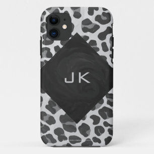 Schwarz-Weiß-Leopard-Printwerbung für Monogramm iPhone 11 Hülle