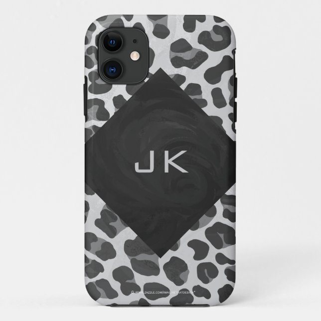 Schwarz-Weiß-Leopard-Printwerbung für Monogramm Case-Mate iPhone Hülle (Rückseite)