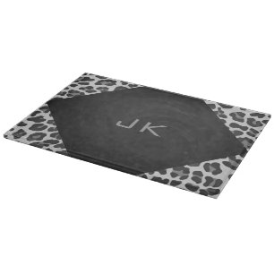 Schwarz-Weiß-Leopard-Printwerbung für Monogramm Schneidebrett