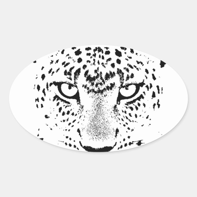 Schwarz-Weiß-Leoparden Ovaler Aufkleber (Vorderseite)