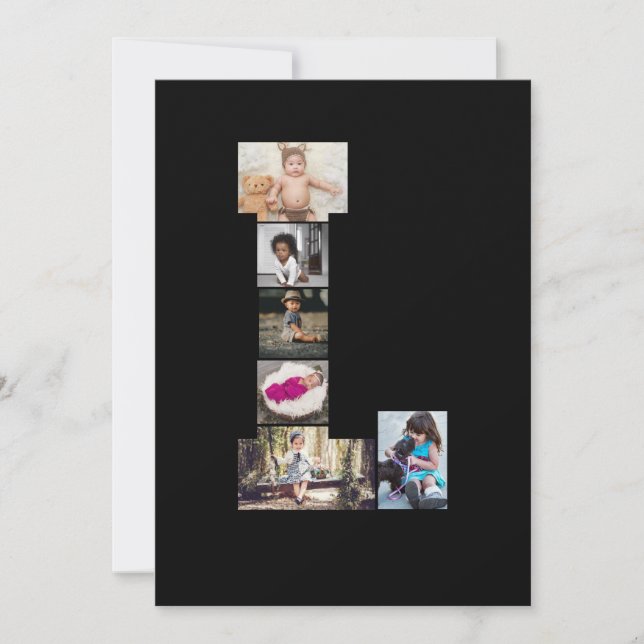 Schwarz-Weiß-Letter-L-FotoCollage Ankündigung (Vorderseite)
