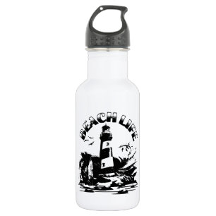 Schwarz-Weiß-Leuchtturm Beach Life Edelstahlflasche
