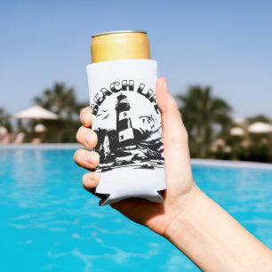 Schwarz-Weiß-Leuchtturm Beach Life Selters Dosenkühler