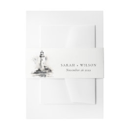 Schwarz-Weiß-Leuchtturm-Hochzeit Einladungsbanderole